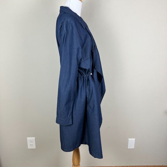 1 Sunset Lane Jacket Womens Large Blue Chambray Duster Draped Open Front Cinched - Picture 3 of 16